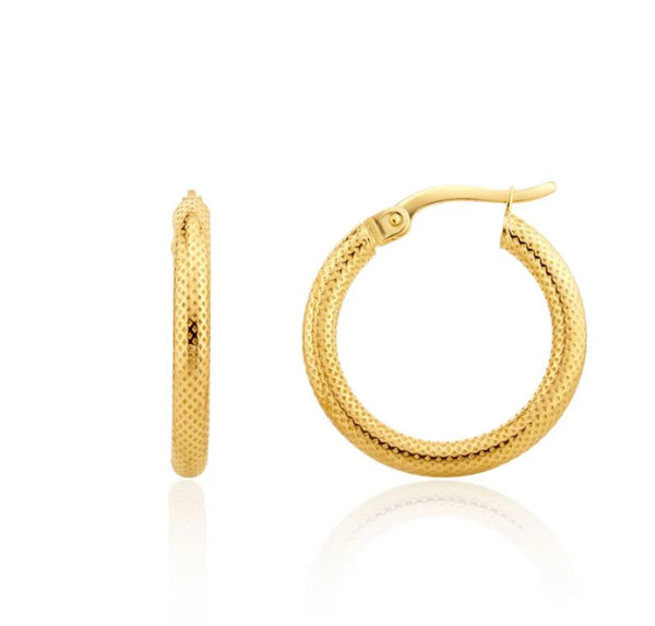9ct Gold 20mm Stippled Hoop Earrings