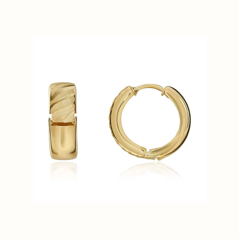 9ct Gold Striped Satin Huggy Hoop Earrings
