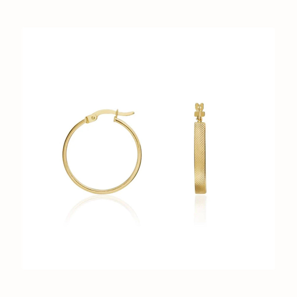 9ct Gold Stippled Square Tube Hoop Earrings