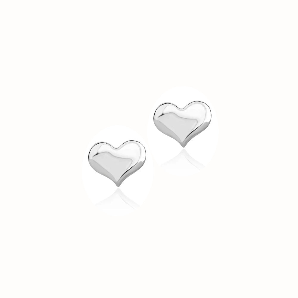 9ct White Gold Curved Heart Stud Earrings
