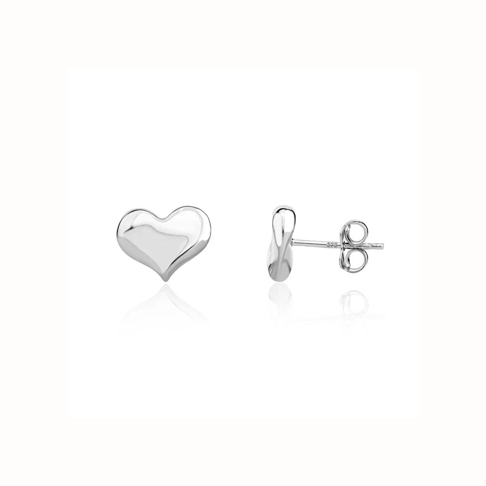 9ct White Gold Curved Heart Stud Earrings side