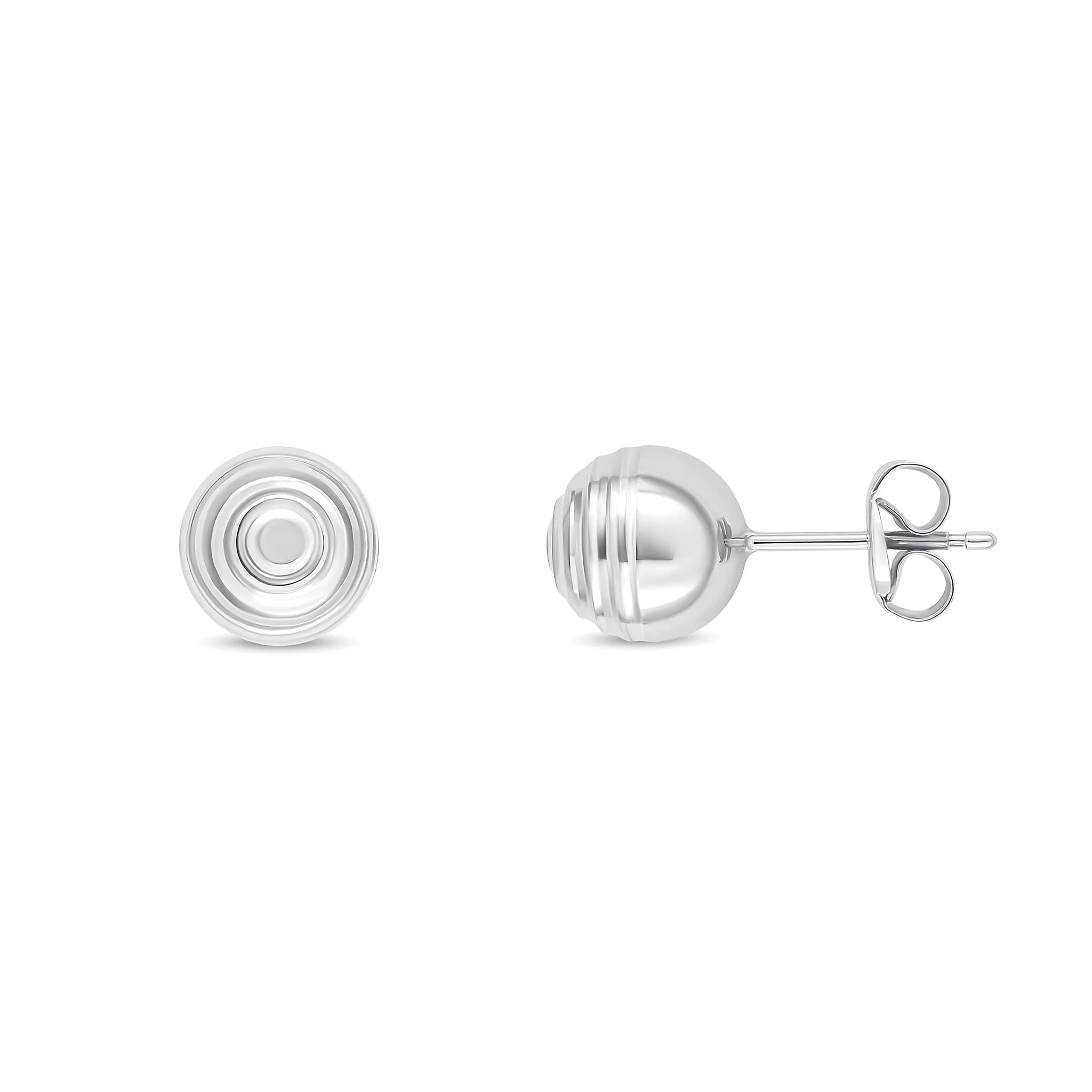 9ct White Gold Striped/Polished Ball Stud Earrings side