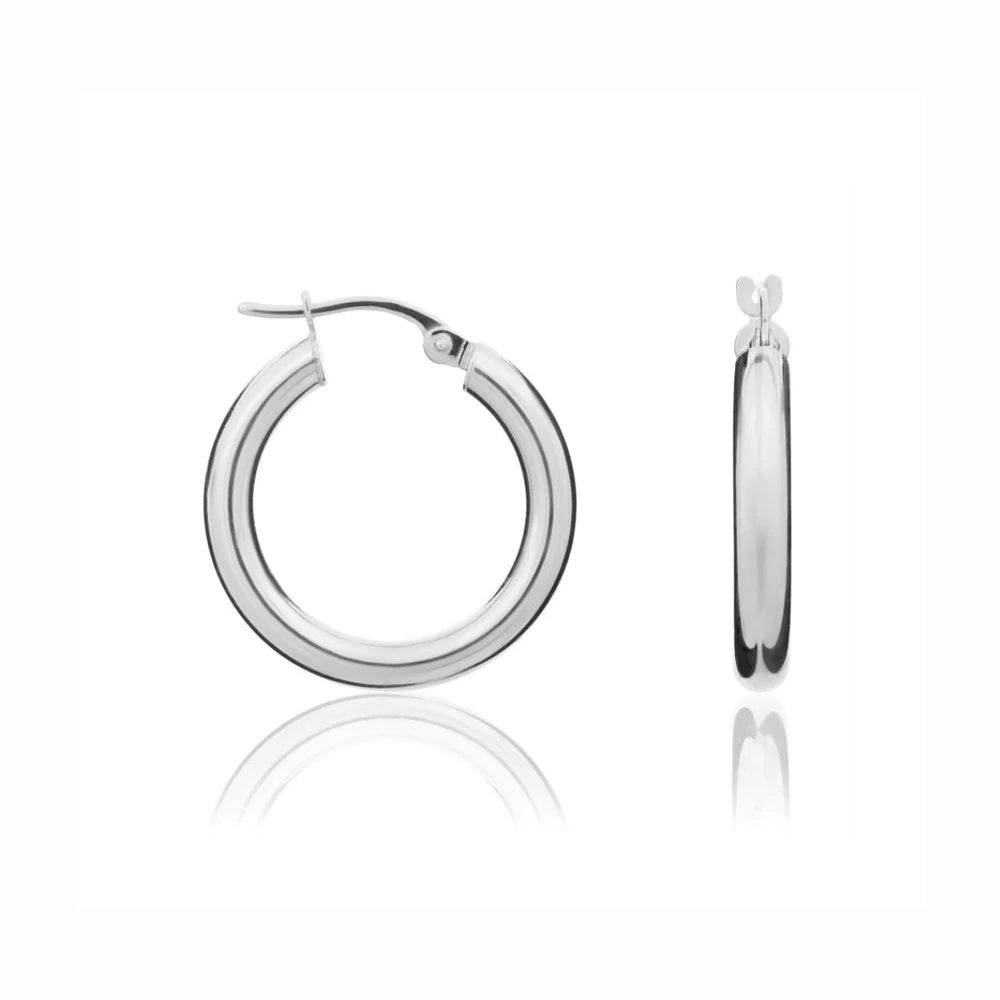 9ct White Gold 21mm Polished Hoop Earrings