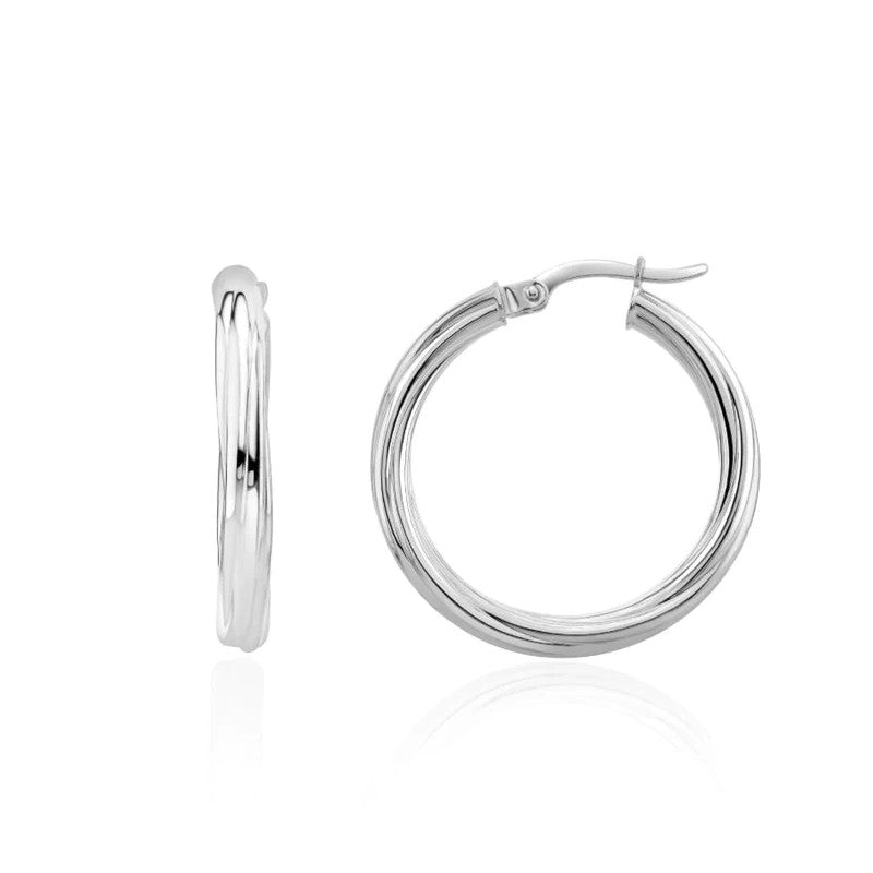 9ct White Gold Round Twist Hoop Earring