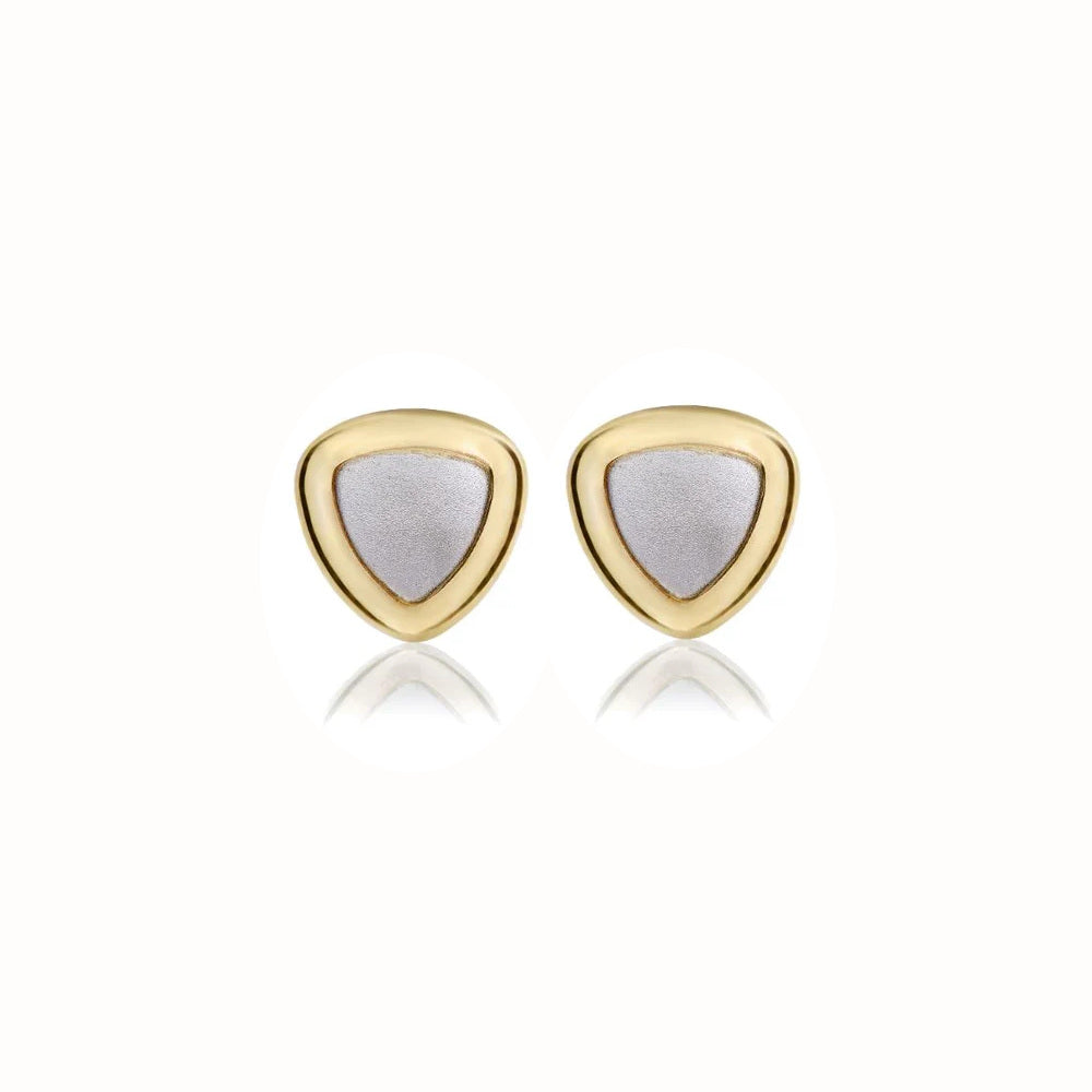 9ct 2 Tone Gold Triangular Stud Earrings