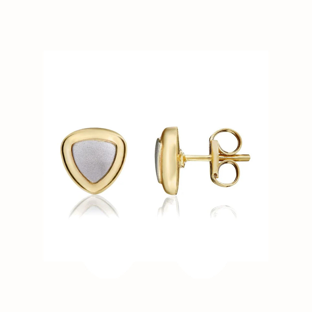 9ct 2 Tone Gold Triangular Stud Earrings side
