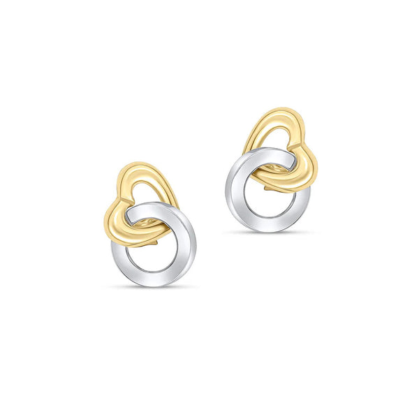 9ct Two Colour Gold Heart & Circle Stud Earrings