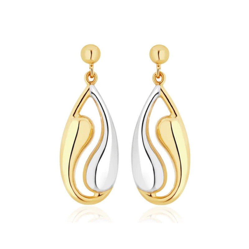 9ct Two Colour Gold Yin Yang Drop Earrings