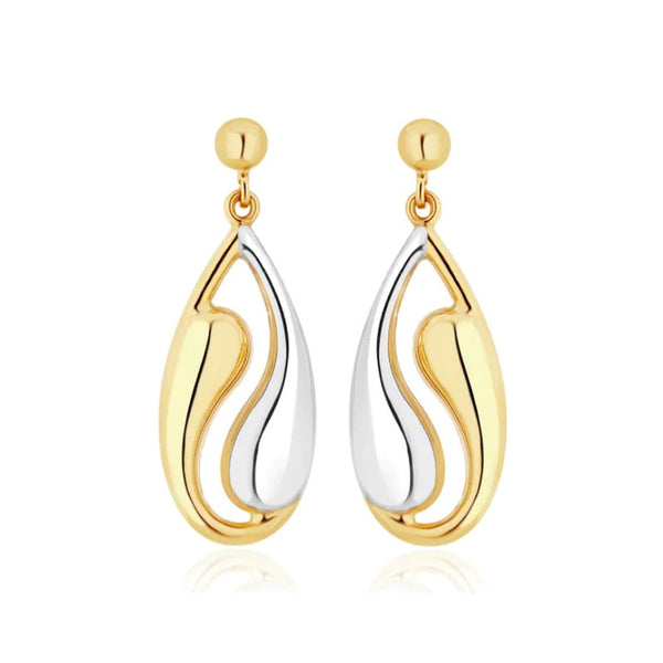 9ct Two Colour Gold Yin Yang Drop Earrings