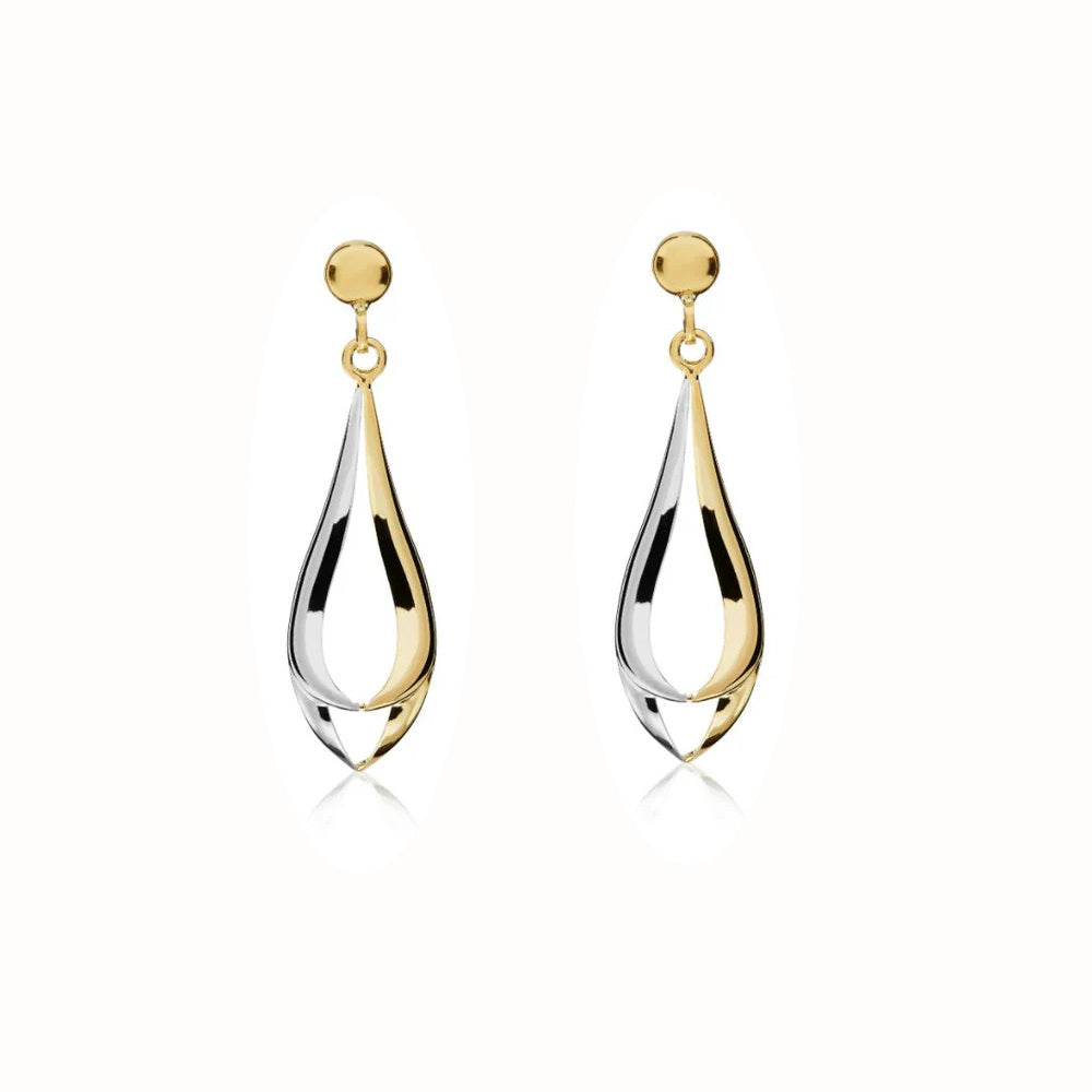 9ct 2 Colour Gold Split Teardrop Earrings