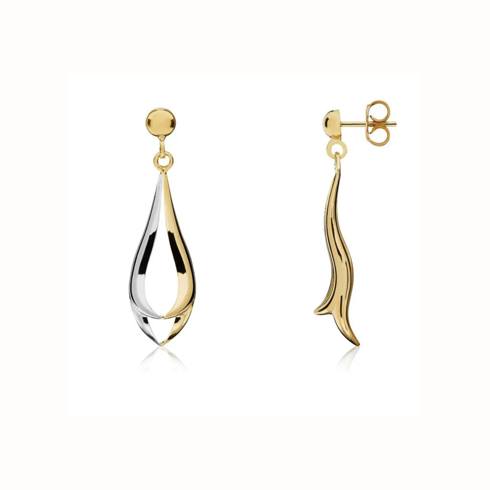 9ct 2 Colour Gold Split Teardrop Earrings side