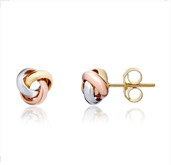 9ct Three Colour Gold Knot Earrings side