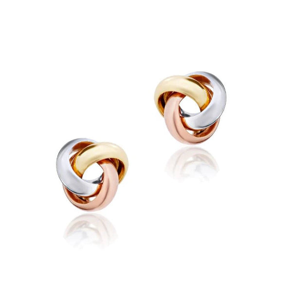 9ct Three Colour Gold Knot Earrings