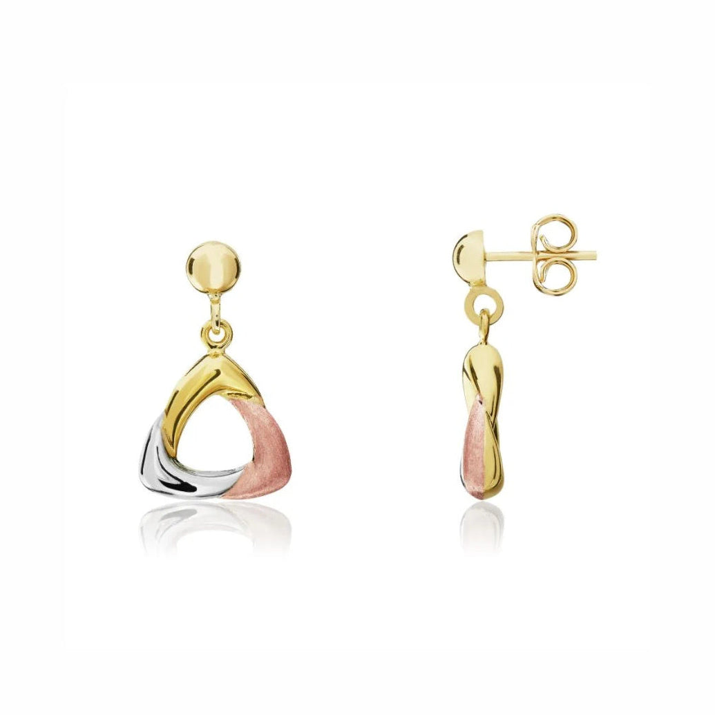 9ct Three Colour Gold Triangular Drop Earrings