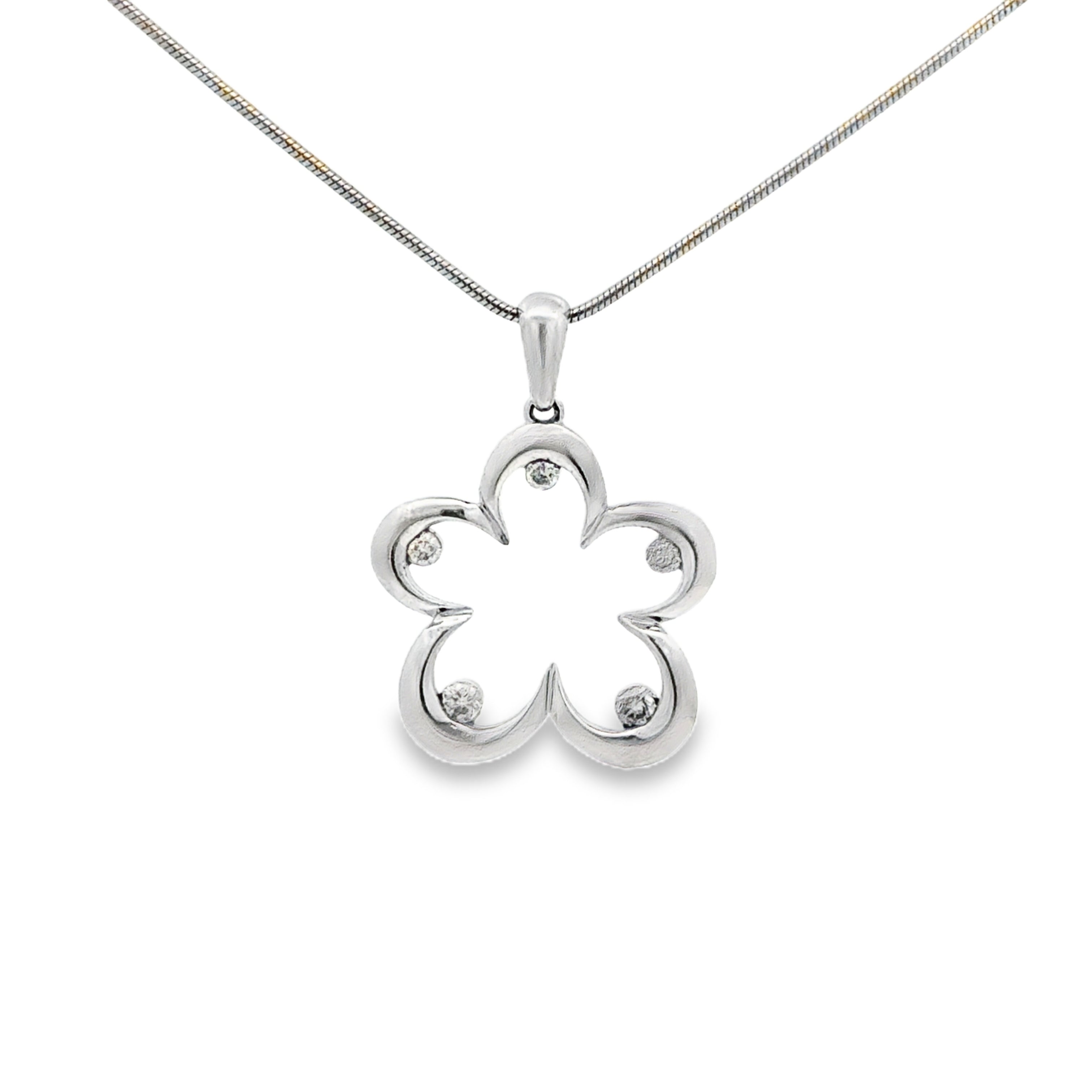 9ct White Gold Diamond Flower Necklace