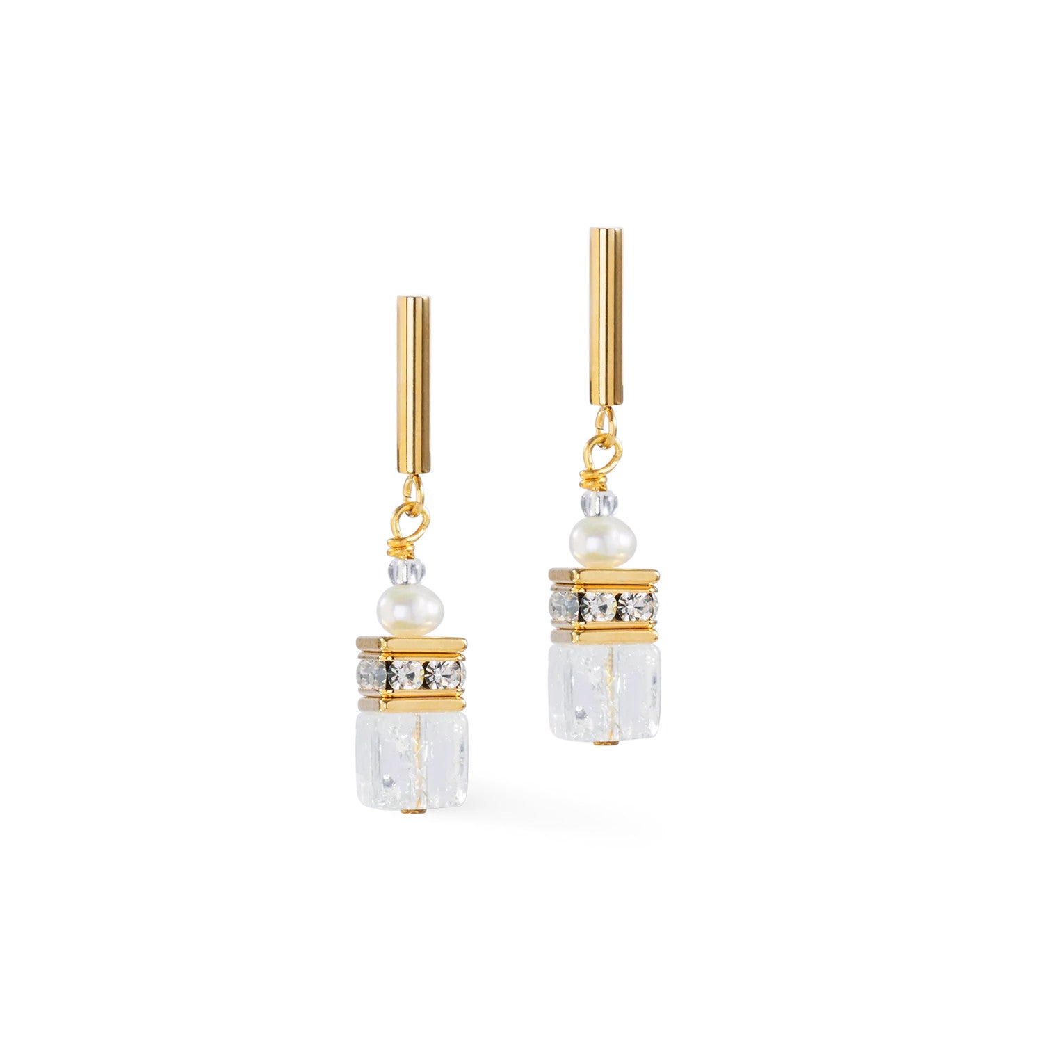 Coeur De Lion GeoCUBE® Fusion Precious Pearl Mix Earrings Gold-White