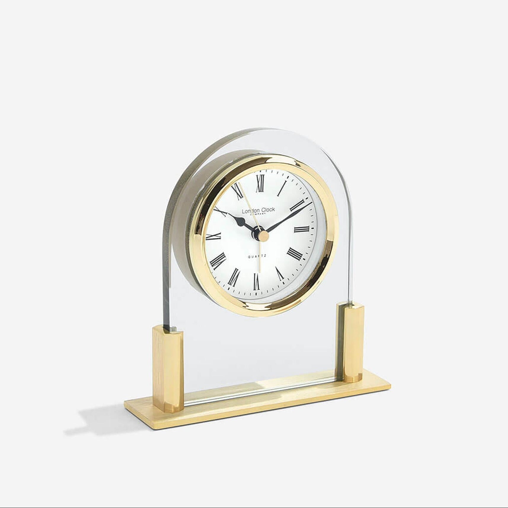 London Clock Gold Arch Top Glass Mantle Clock