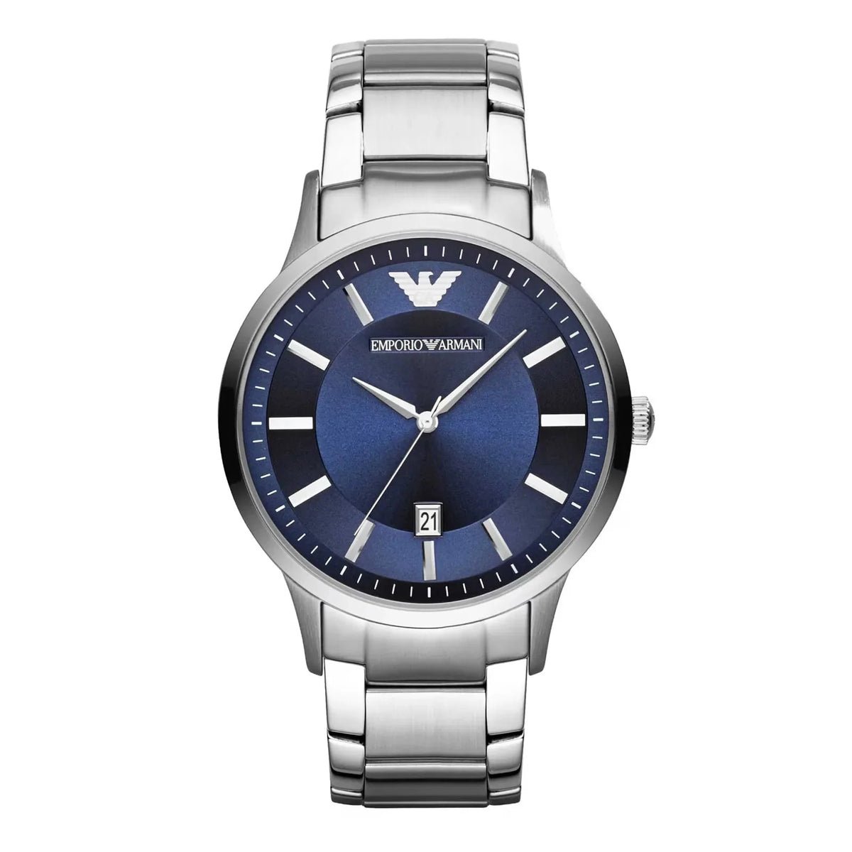 Emporio Armani Mens Ar11180 Silver Tone Stainless Steel Watch With Blue Dial