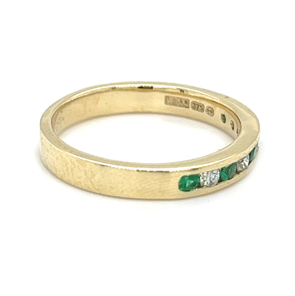Emerald & Diamond Eternity Ring Channel Set 9ct Gold side