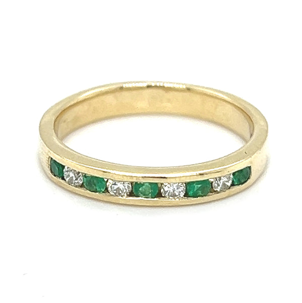 Emerald & Diamond Eternity Ring Channel Set 9ct Gold