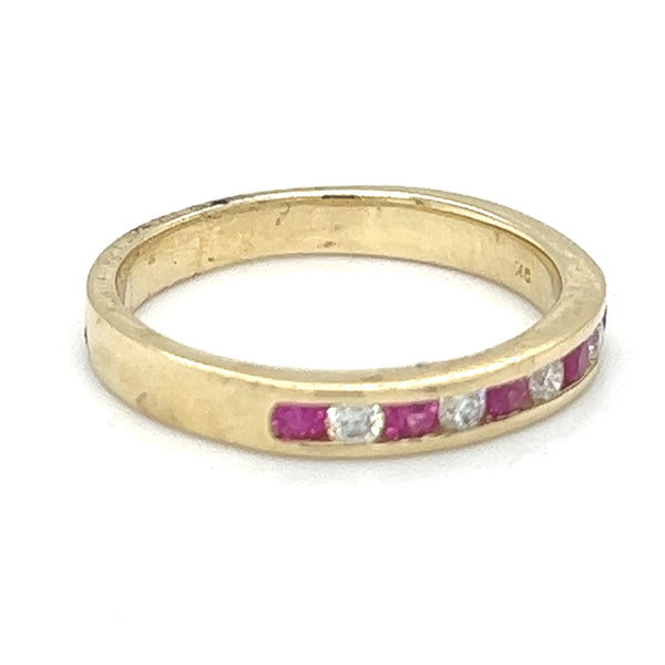 Ruby & Diamond Eternity Ring Channel Set 9ct Gold