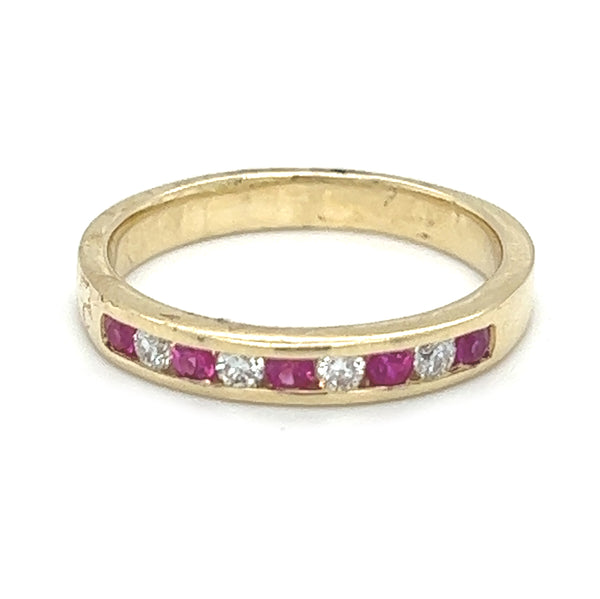 Ruby & Diamond Eternity Ring Channel Set 9ct Gold