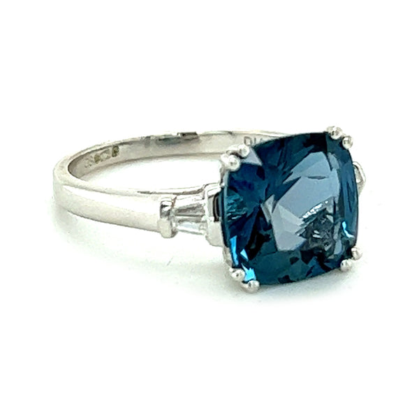 London Blue Topaz & Diamond Ring 9ct White Gold side