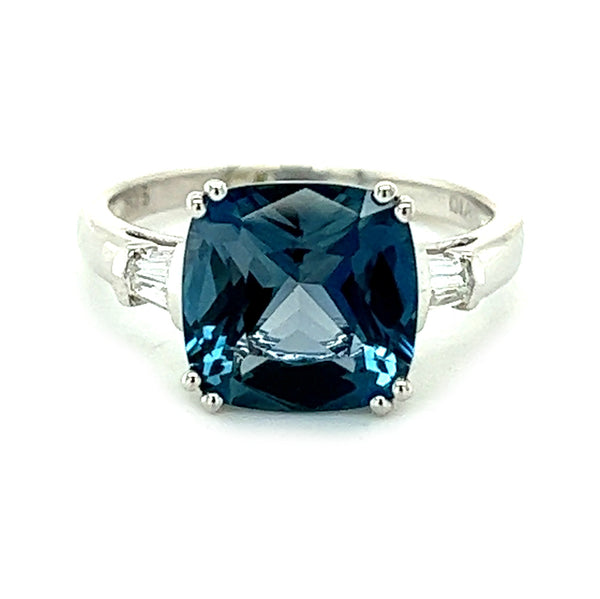 London Blue Topaz & Diamond Ring 9ct White Gold