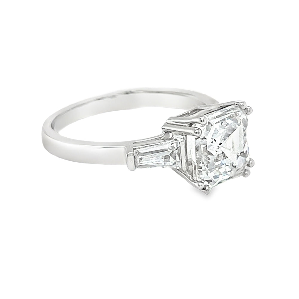Asscher & Baguette Cut CZ Ring 9ct White Gold side