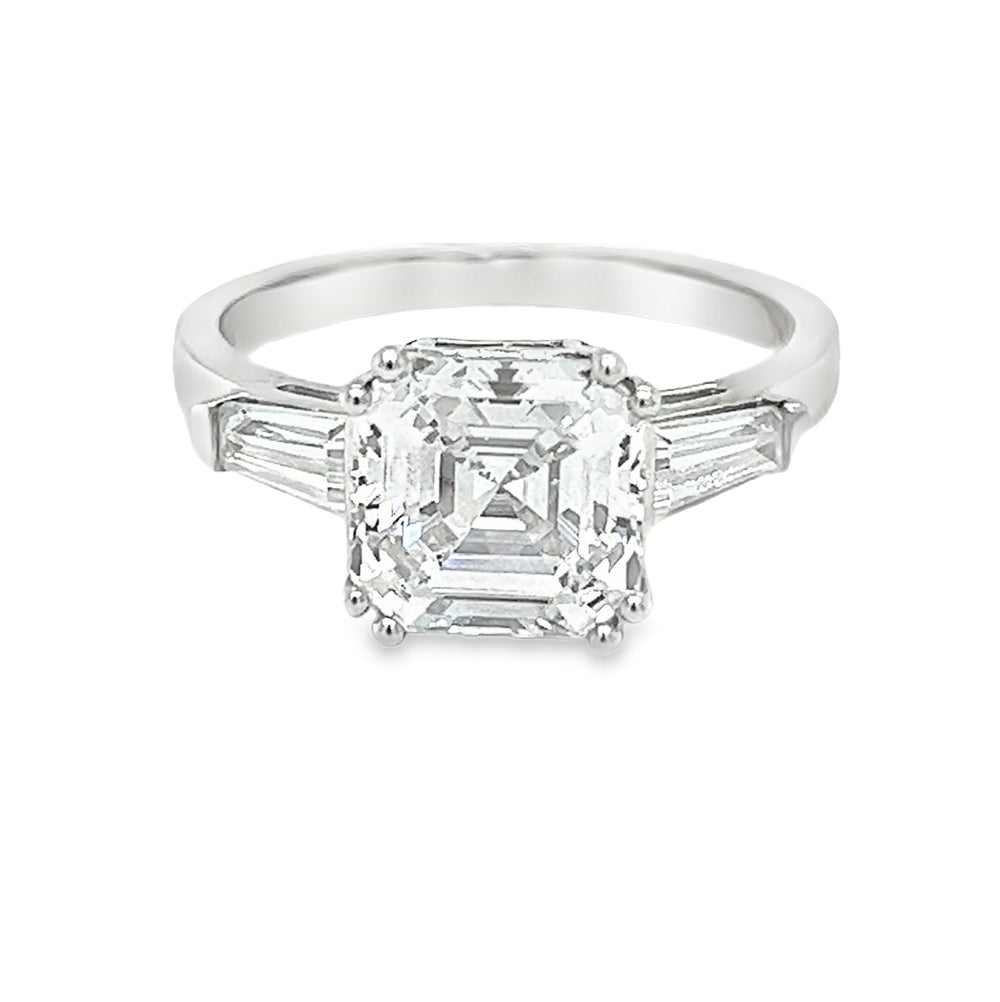 Asscher & Baguette Cut CZ Ring 9ct White Gold