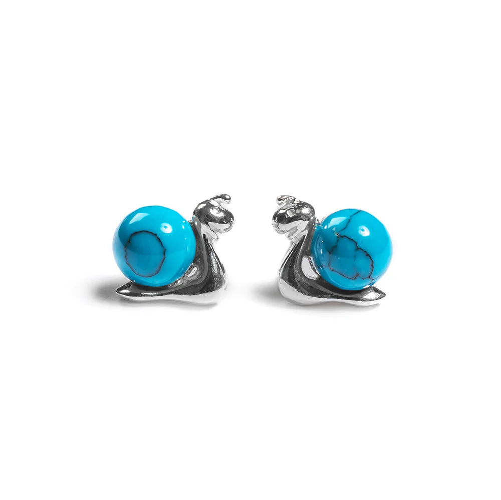 Henryka Snail in Shell Stud Earrings in Silver and Turquoise