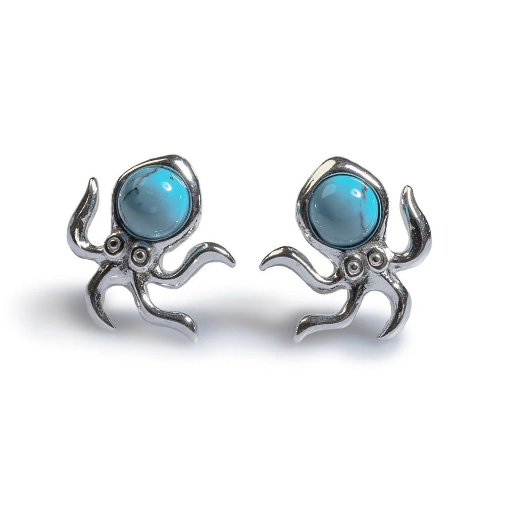 Henryka Mini Octopus Stud Earrings in Silver and Turquoise