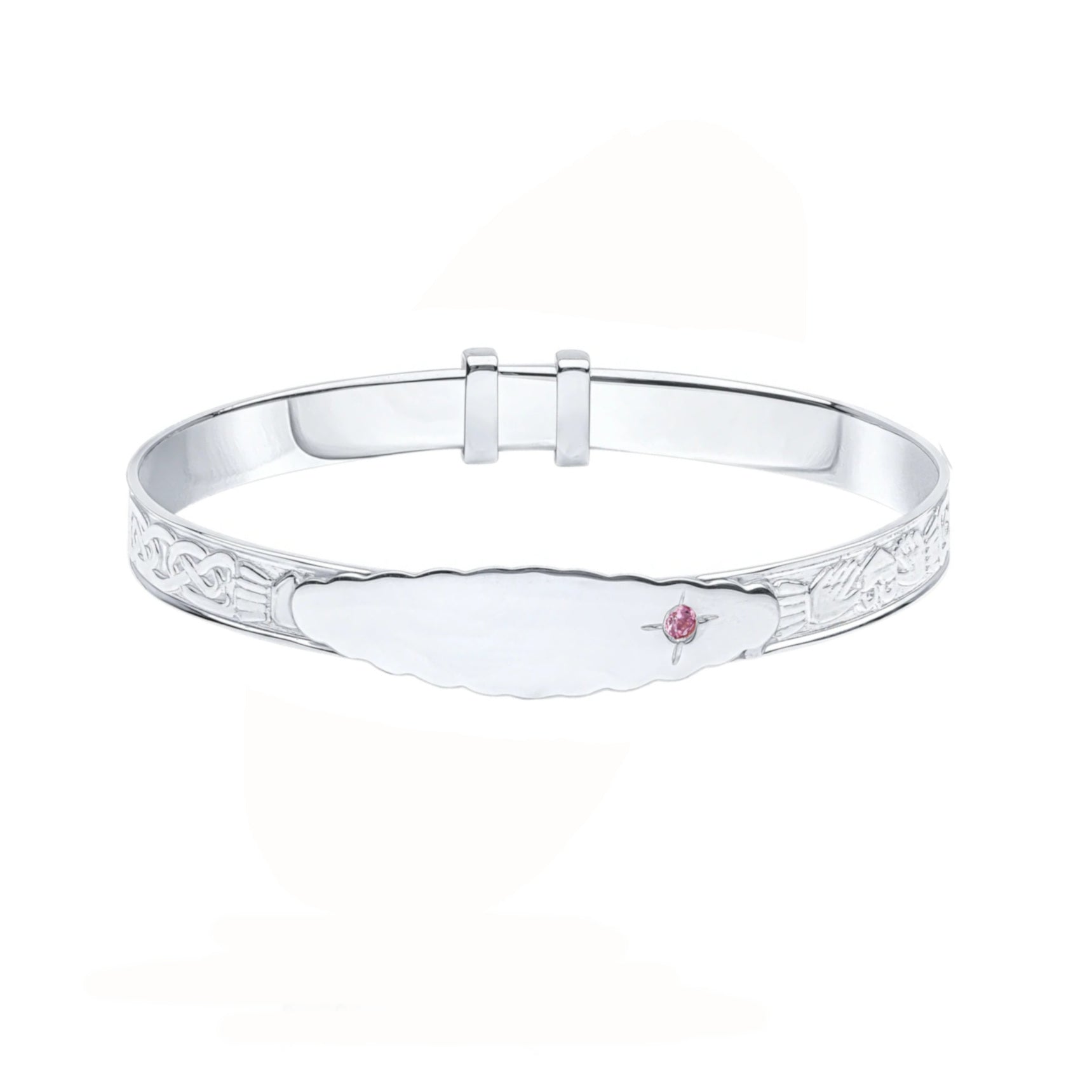 Sterling Silver Claddagh Expanding Childs ID Bangle Pink CZ