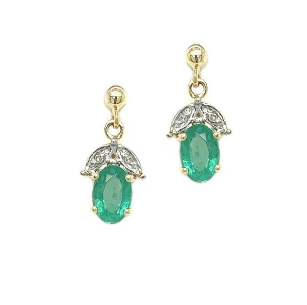 9ct Gold Emerald Drop Earrings