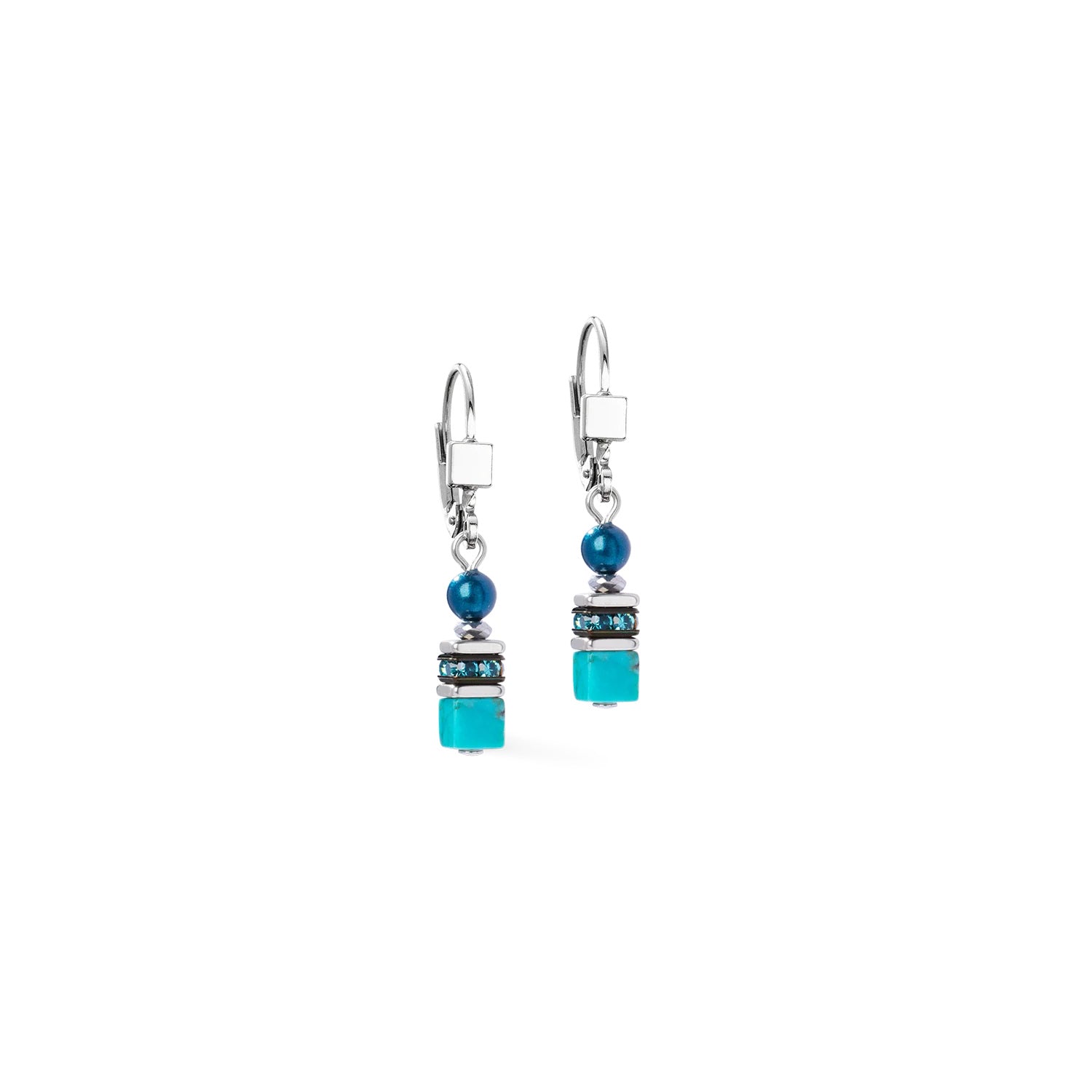Coeur De Lion Princess Teal Glow Earrings Silver-Teal