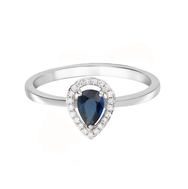 Pear Sapphire & Diamond Cluster Ring 9ct White Gold
