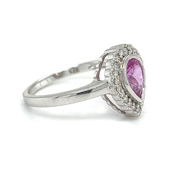 9ct White Gold Pink Sapphire & Diamond Pear Cluster Ring