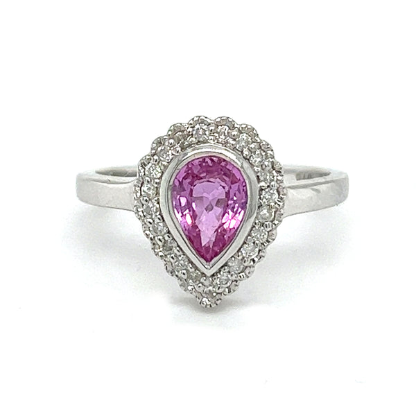 9ct White Gold Pink Sapphire & Diamond Pear Cluster Ring