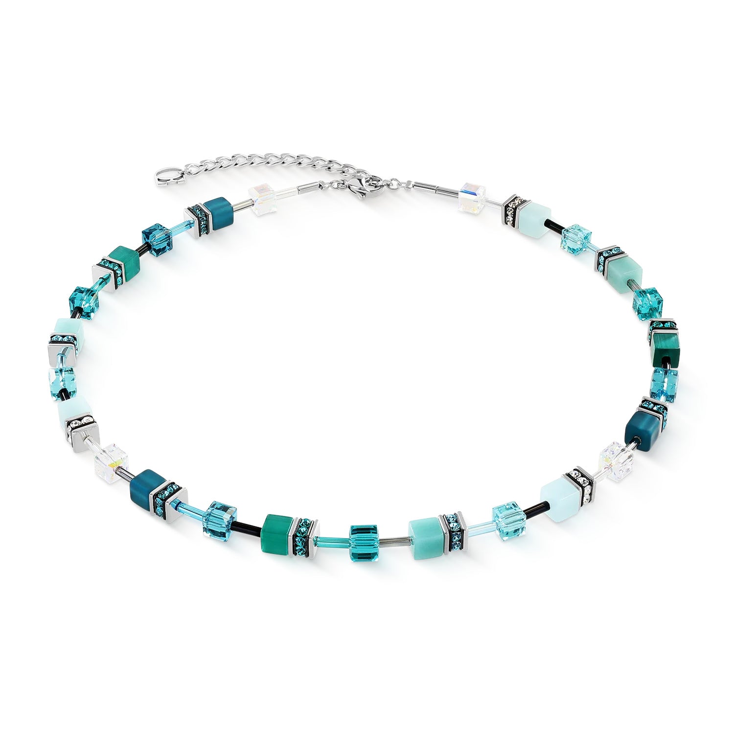 Coeur De Lion GeoCUBE® Iconic Necklace Teal-Silver