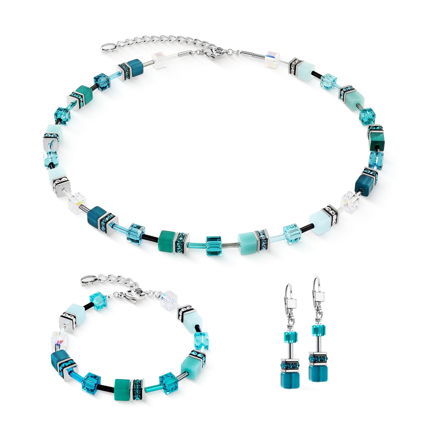 Coeur De Lion GeoCUBE® Iconic Necklace Teal-Silver