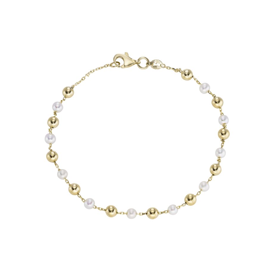 9ct Gold Ball & Pearl Bracelet