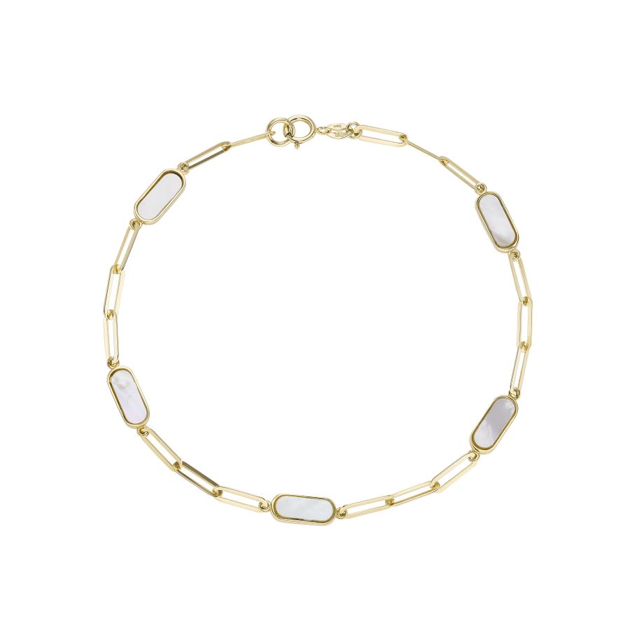 9ct Gold Paper Chain Link Mother of Pearl Bracelet