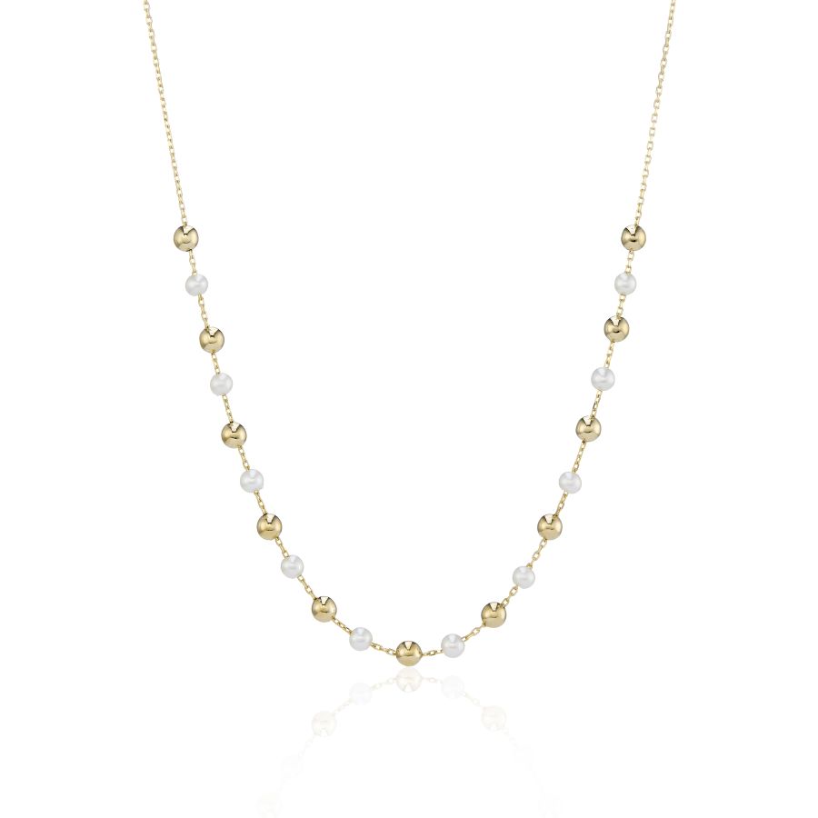 9ct Yellow Gold Ball & Pearl Necklace
