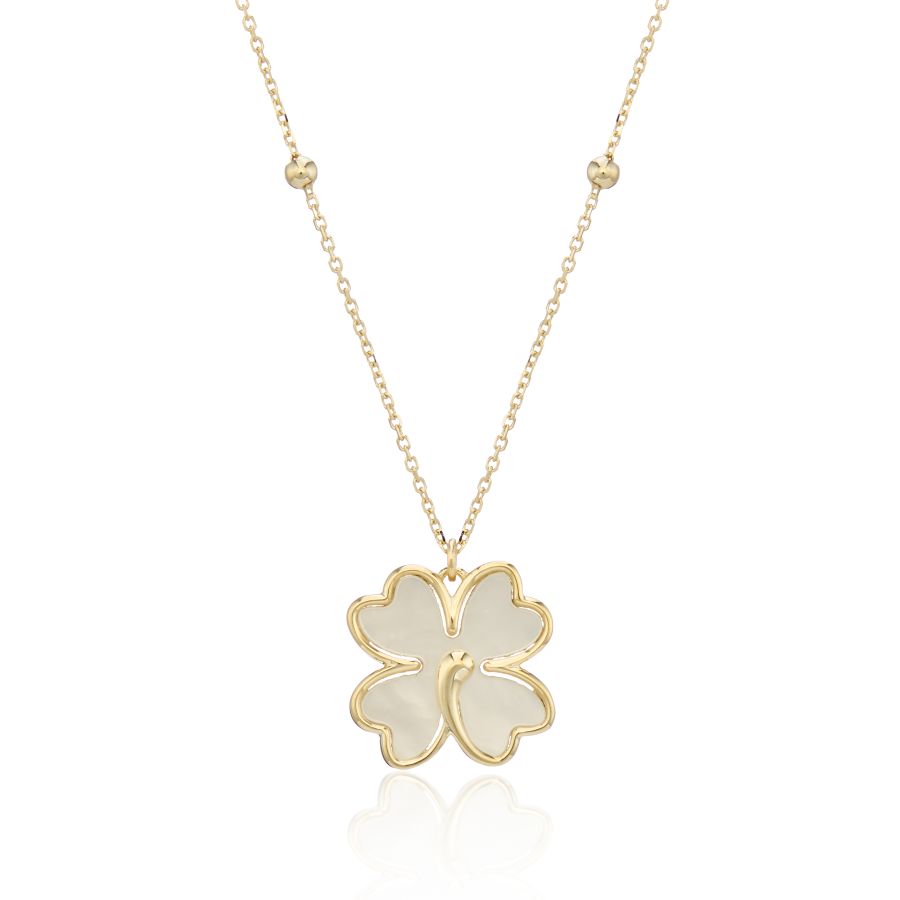 9ct Yellow Gold MOP Clover Pendant Necklace
