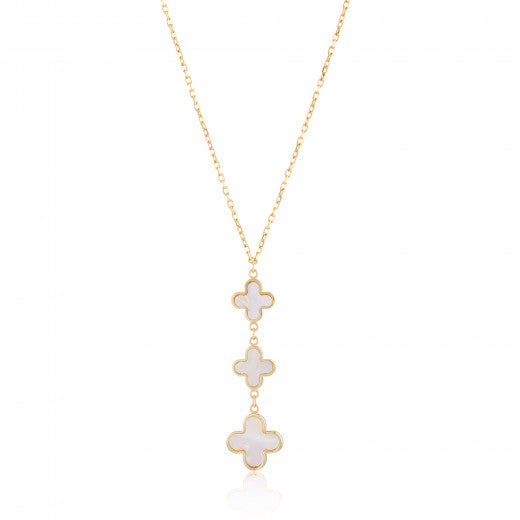 9ct Yellow Gold Mother of Pearl Flower Drop Necklace