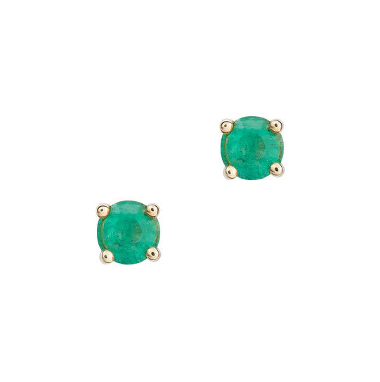 9ct Yellow Gold 4mm Emerald Stud Earrings