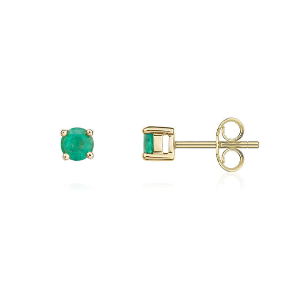 9ct Yellow Gold 4mm Emerald Stud Earrings