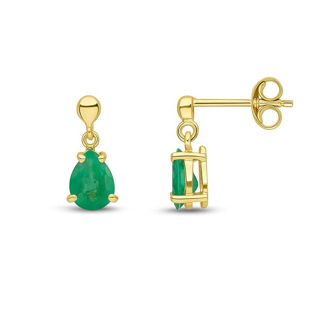 9ct Gold Pear Cut Emerald Drop Earrings side