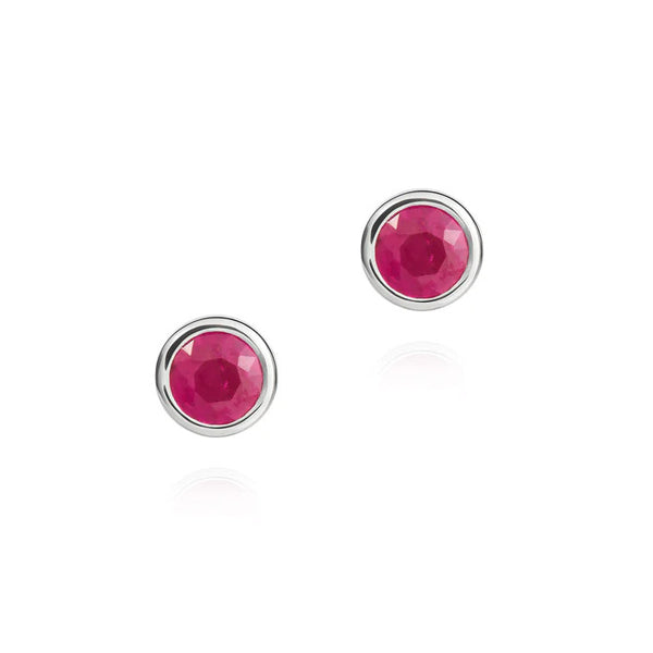 9ct White Gold 4mm Rubover Ruby Stud Earrings