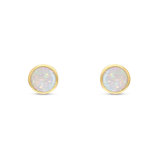 9ct Gold 5mm Rubover Opal Stud Earrings